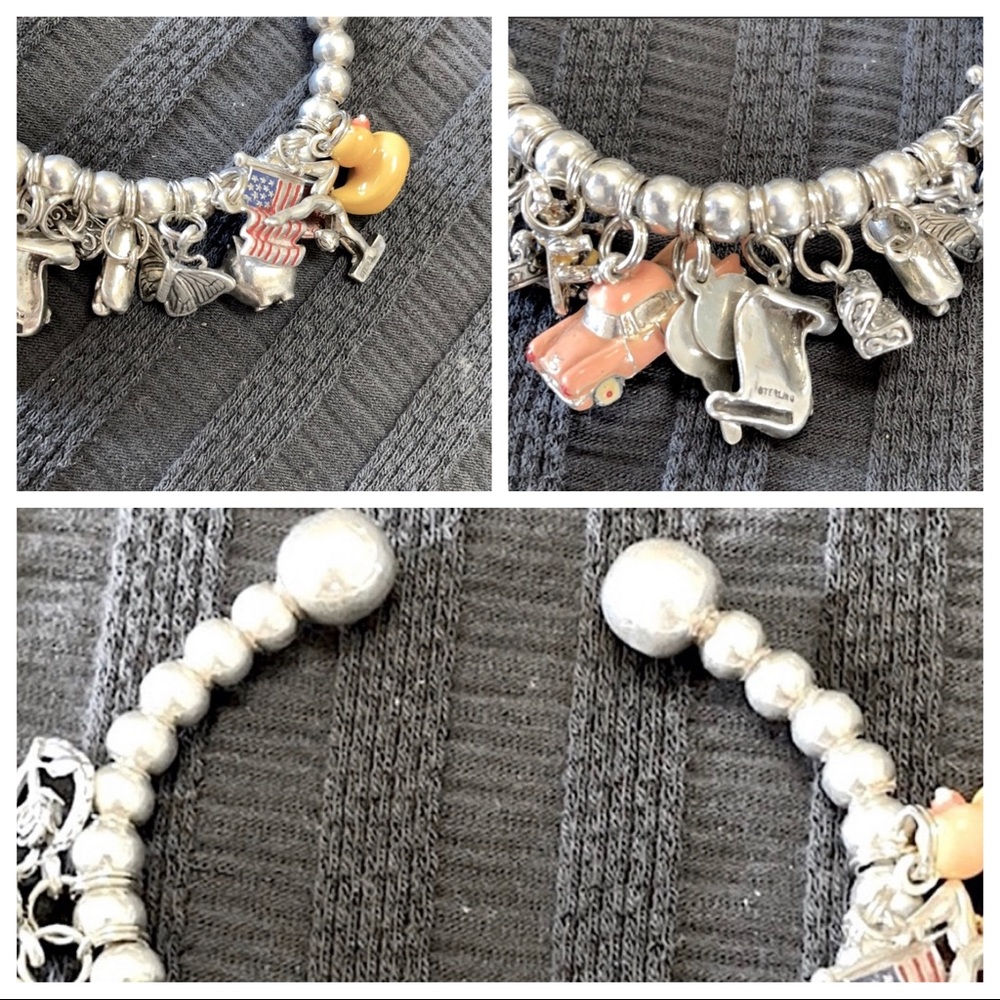 Darling sterling silver beaded multi-charm cuff bracelet.